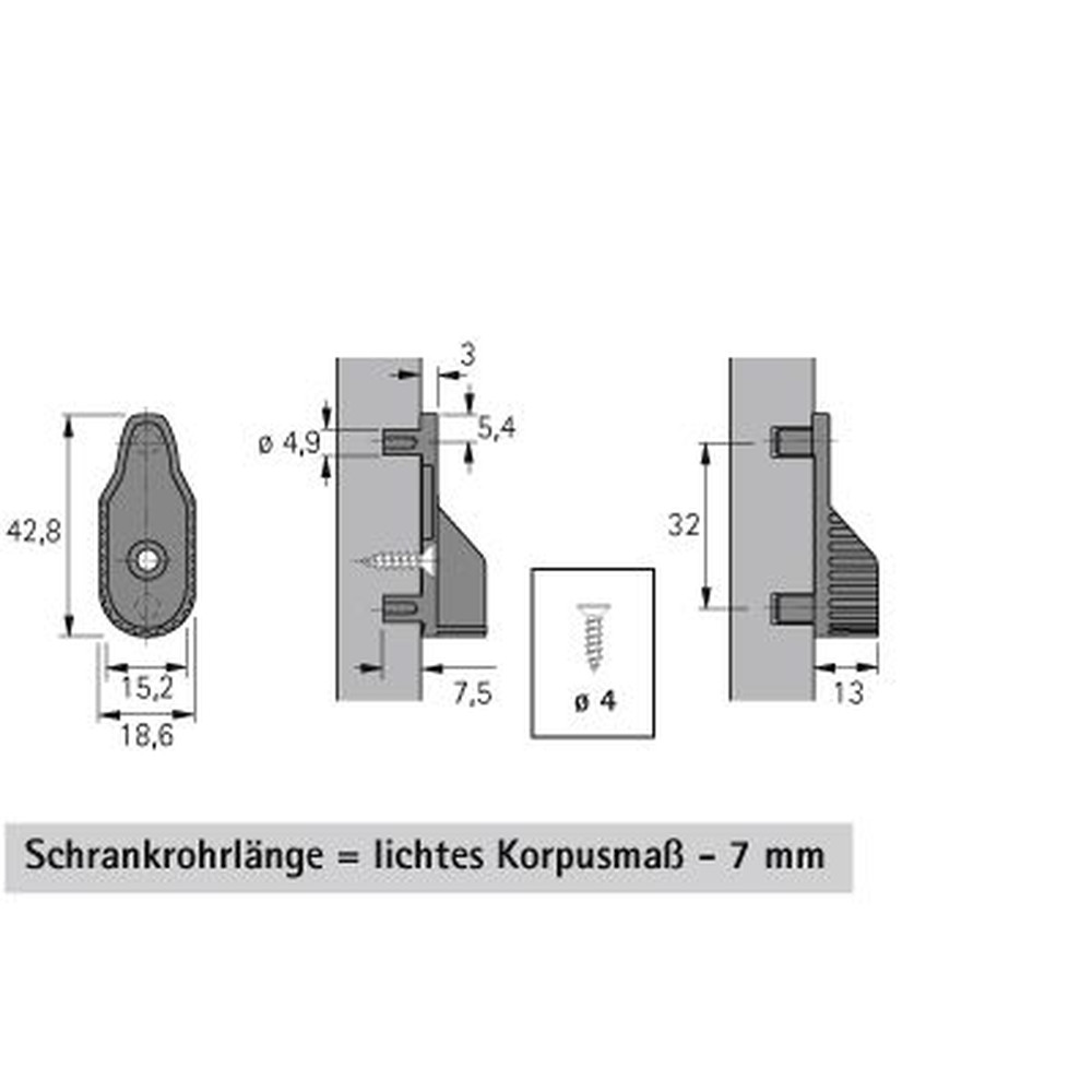 HETTICH Schrankrohr-Lager, SL 323, 70666, für Kleiderstange 30x15mm, vernickelt Produktbild img2 L