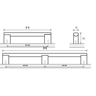 Produktbild von HETTICH - MB-Stangengriff, Clivia, 115206,B16x224mm,H36mm, silber, eloxiert