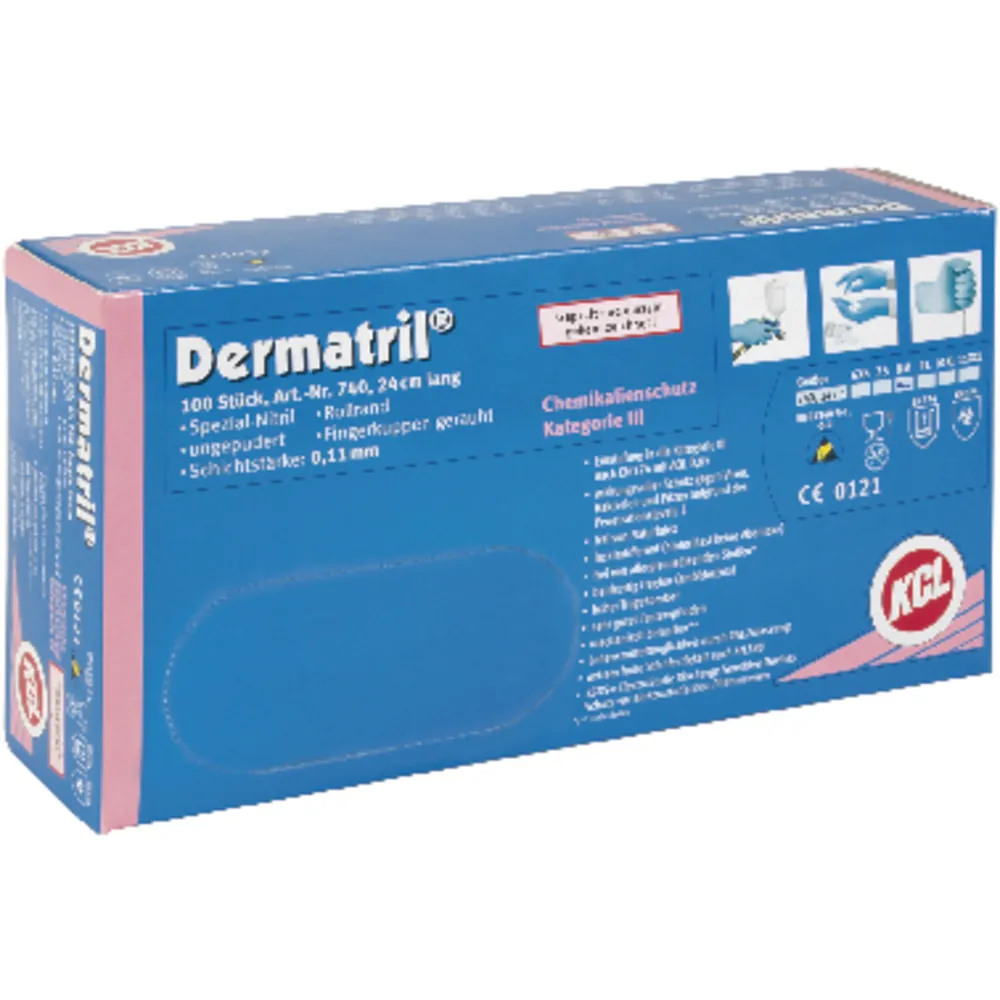 KCL Chemikalienschutzhandschuh Dermatril® 740, Kat. III, blau, Größe 10, 100 Stück Produktbild img4 L