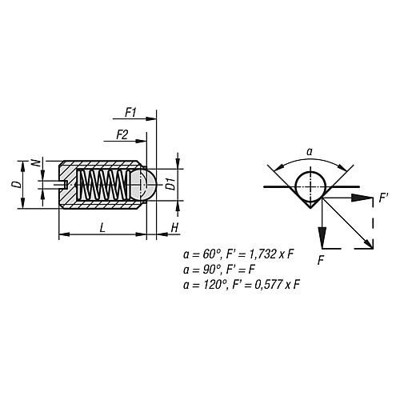 Produktbild von KIPP - Druckstück, M5x20mm, Kugel, Schlitz, ST, brü., ST, gehärt.