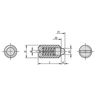 Produktbild von KIPP - Druckstück, M12x22mm, Druckstift, Schlitz, ST, brü., ST, gehärt.