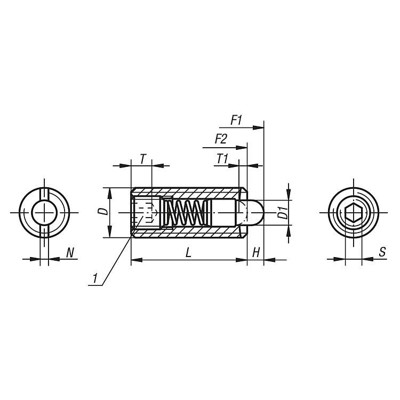 Produktbild von KIPP - Druckstück, M4x15mm, Druckstift, Innensechskant, ST, brü., ST, gehärt.