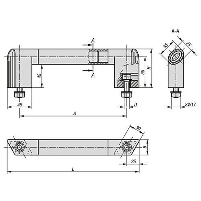 Produktbild von KIPP - Bügelgriff Bighand, eckig, M5x50mm, 350mm, Al, schwarzgrau