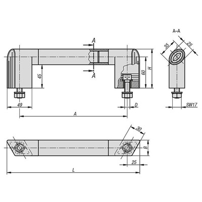 Produktbild von KIPP - Bügelgriff Bighand, eckig, M5x50mm, 350mm, Al, schwarzgrau