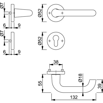 Produktbild von HOPPE® - Drückergarnitur Paris 138L/42KV/42KVS,PZ,8,F1,TS 37-42