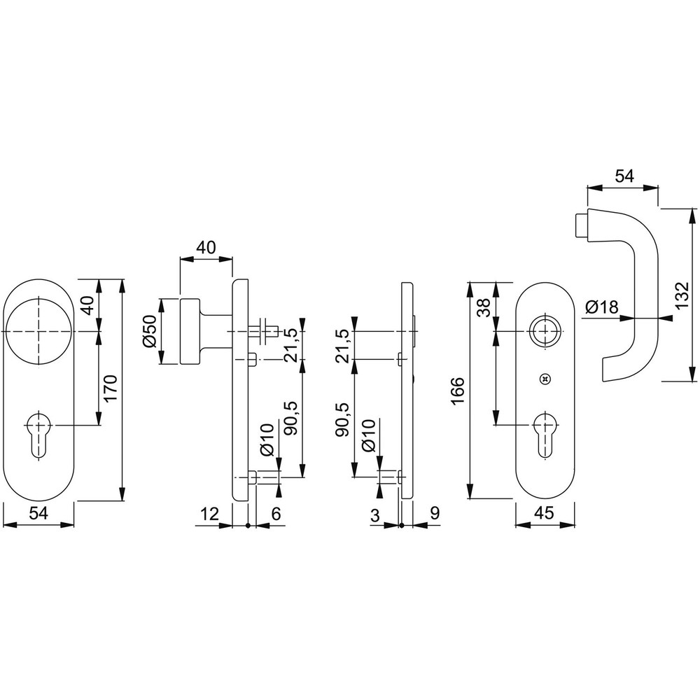 HOPPE® SI-WSG 58/3331K/353K-1/138L,KS ov.,12mm,ES1/PZ 72/8,F1,TS 37-42 Produktbild img2 L