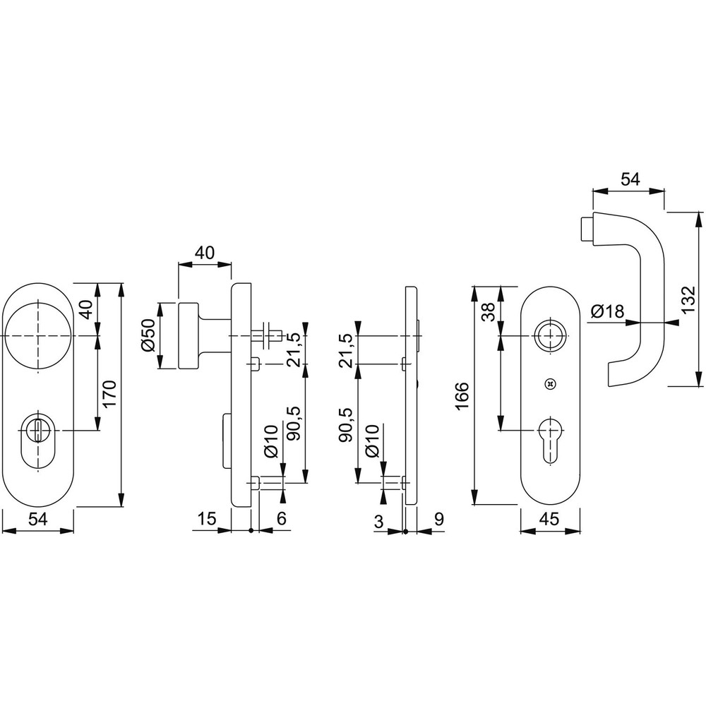 HOPPE® SI-WSG 58/3332KZA/353K-1/138L,KS ov.,15mm,ES1,ZA/PZ 72/8,F1,TS 37-42 Produktbild img2 L