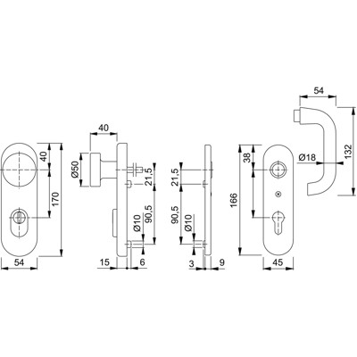 Produktbild von HOPPE® - SI-WSG 58/3332KZA/353K-1/138L,KS ov.,15mm,ES1,ZA/PZ 72/8,F1,TS 37-42