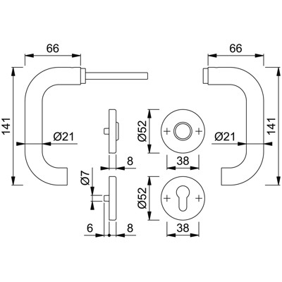 Produktbild von HOPPE® - Drückergarnitur Paris E138Z/42KV/42KVS,PZ,8,F69,TS 37-42