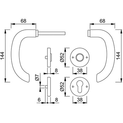 Produktbild von HOPPE® - Drückergarnitur Marseille E1138Z/42KV/42KVS,PZ,8,F69,TS 37-42