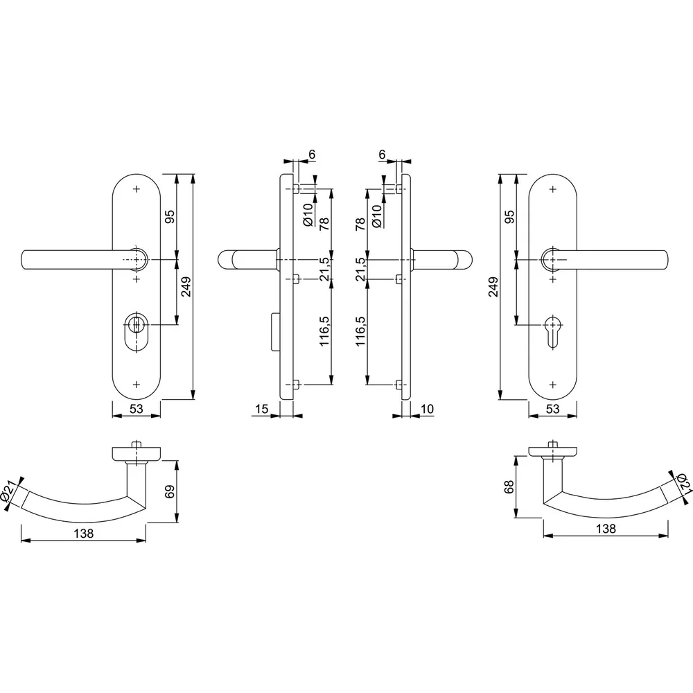HOPPE® SI-DRG E1430Z/3332ZA/3310,LS ov.,15mm,ES1,ZA/PZ 72/8,F69,TS 42-47 Produktbild img2 L