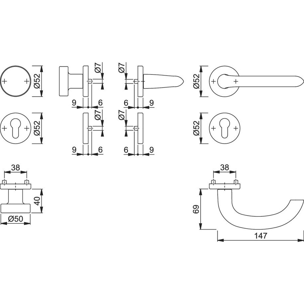 HOPPE® Wechselgarnitur Marseille 58/42KV/42KVS/1138,PZ,8,F1,TS 37-42 Produktbild img3 L