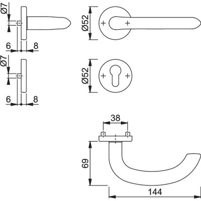 Produktbild von HOPPE® - Drückergarnitur Marseille E1138Z/42KV/42KVS,PZ,8,F69,TS 37-42