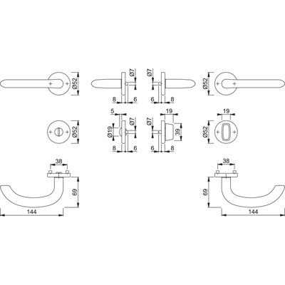 Produktbild von HOPPE® - Drückergarnitur Marseille E1138Z/42KV/42KVS,WC/S,8(8),F69,TS 37-42