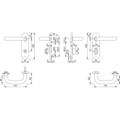 Produktbild von HOPPE® - Drückergarnitur Paris E138Z/353K, KS,WC/S78/8 (8),F69,TS 40-45