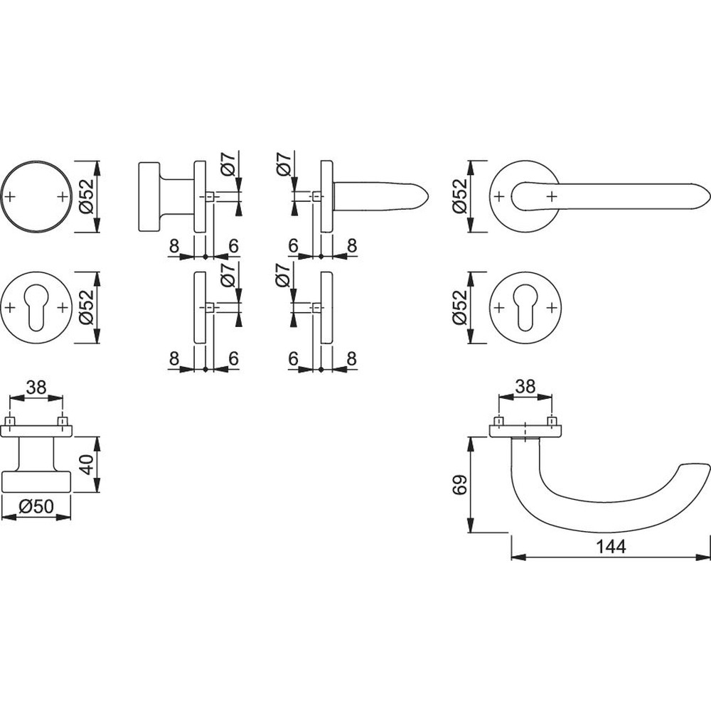 HOPPE® Wechselgarnitur Marseille E58/42KV/42KVS/1138Z,PZ,8,F69,TS 37-42 Produktbild img3 L