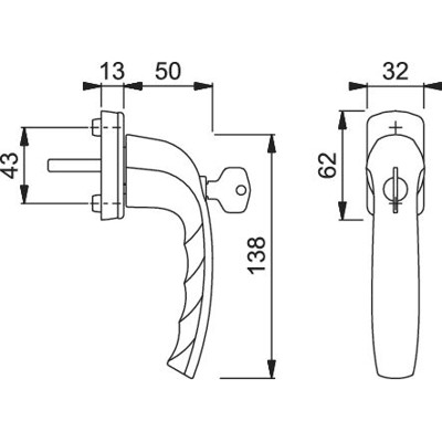 Produktbild von HOPPE® - DK-Fenstergriff,abschließbar,New York 0810S/U10 100NM, 7/35, F9016