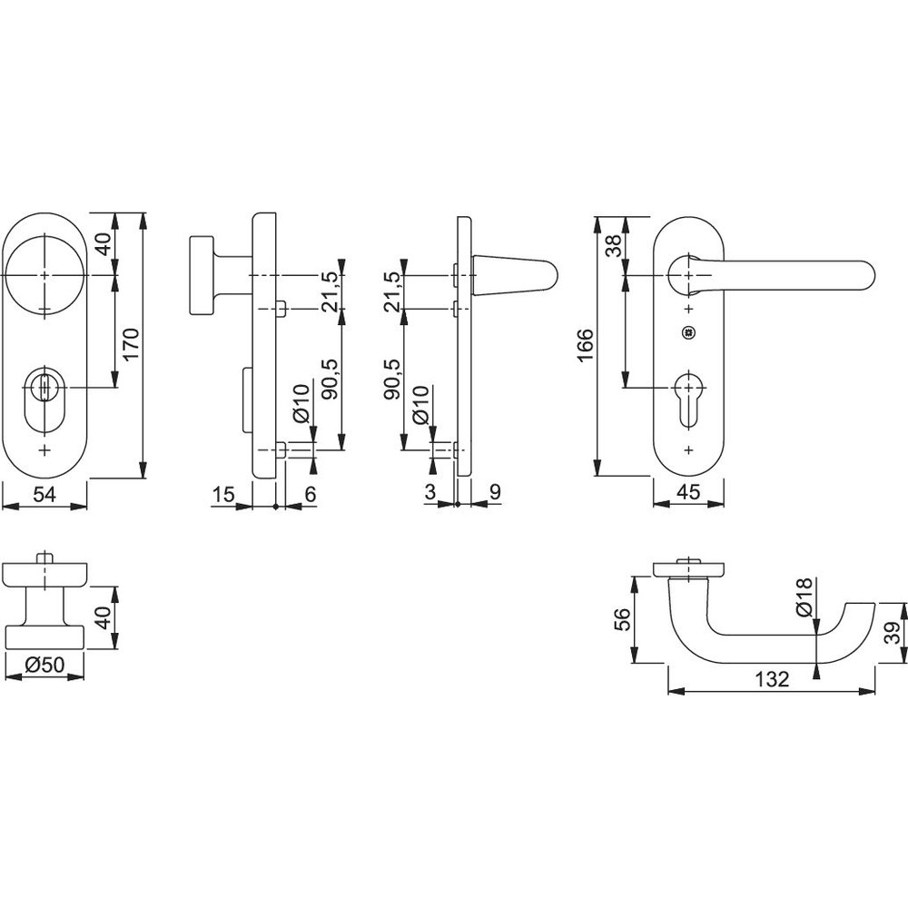 HOPPE® SI-WSG 58/3332KZA/353K-1/138L,KS ov.,15mm,ES1,ZA/PZ 72/8,F1,TS 37-42 Produktbild img3 L