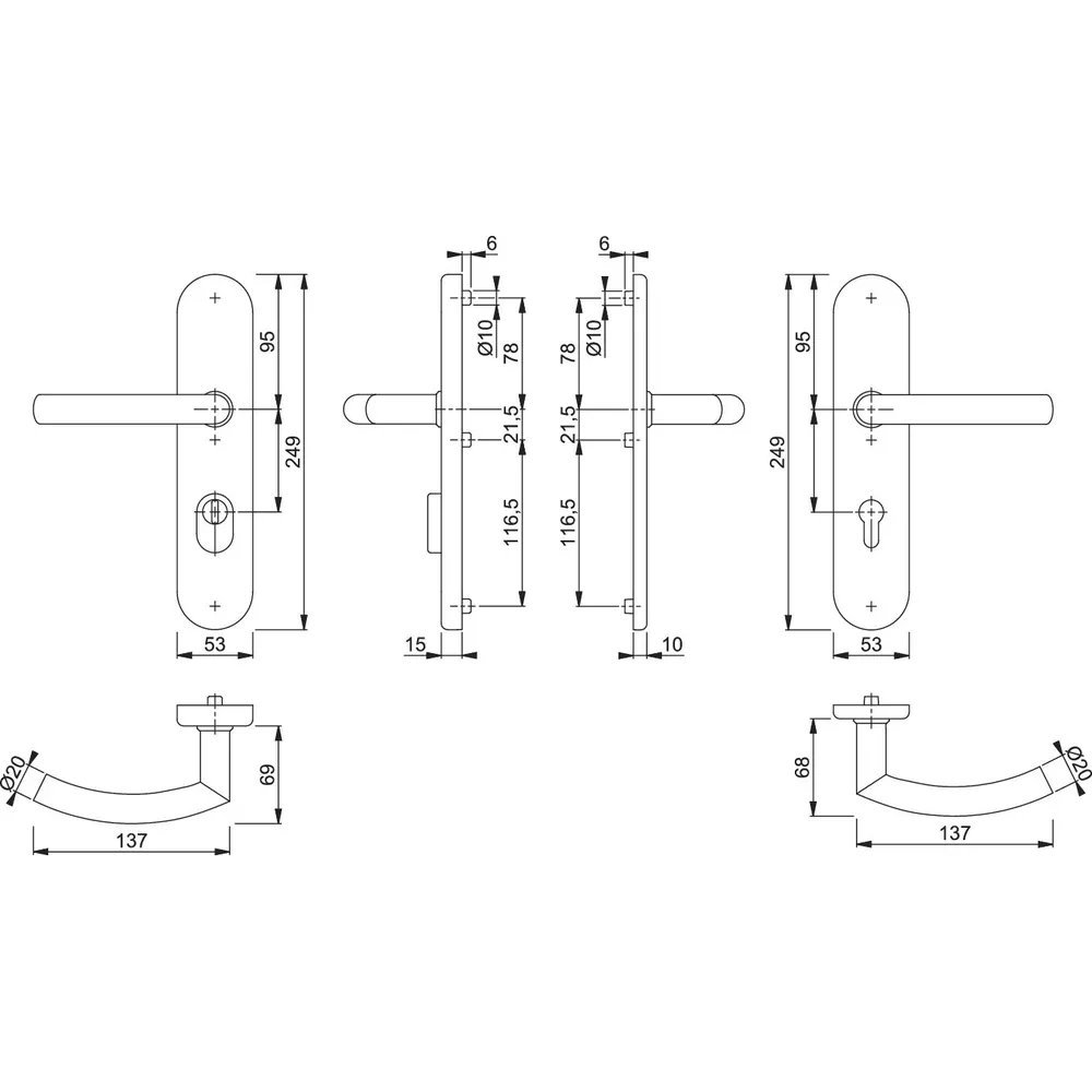 HOPPE® SI-DRG E1430Z/3332ZA/3310,LS ov.,15mm,ES1,ZA/PZ 72/8,F69,TS 42-47 Produktbild img3 L