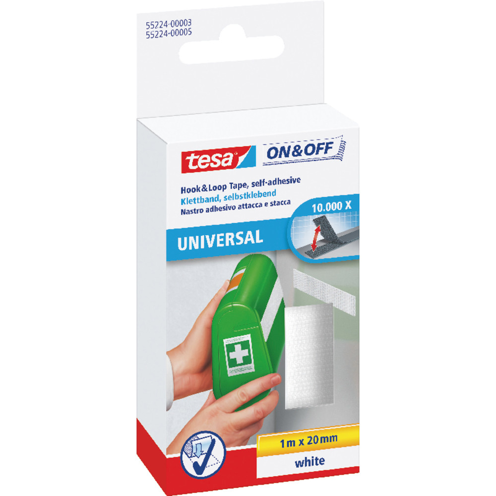 tesa® Klettband 55224 zum Aufkleben weiß 1m x 20mm Produktbild img1 L