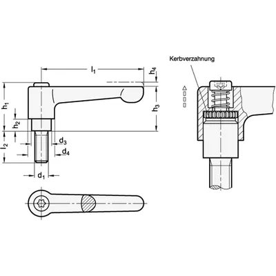 Produktbild von Ganter Norm® - Flache verstellbare Klemmhebell, Zink-Druckguss, Einsatz Edelsta