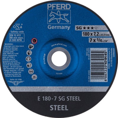 Produktbild von PFERD - Schruppscheibe E 180x7,2x22,23 mm Leistungslinie SG STEEL für Stahl