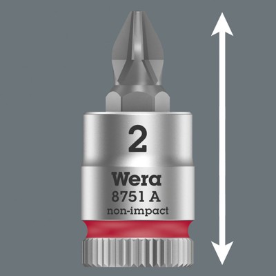 Produktbild von Wera® - Schraubendrehereinsatz Phillips® 8751 A m.Rändel. 6,3mm / 1/4" PH1x28mm