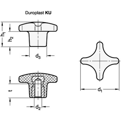 Produktbild von Ganter Norm® - Kreuzgriffe, Kunststoff, Buchse Edelstahl (6335-KU-63-M12-K-NI)