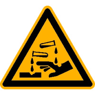 Produktbild von SafetyMarking® - Warnzeichen W023 "Warnung vor ätzenden Stoffen" Folie, 200mm