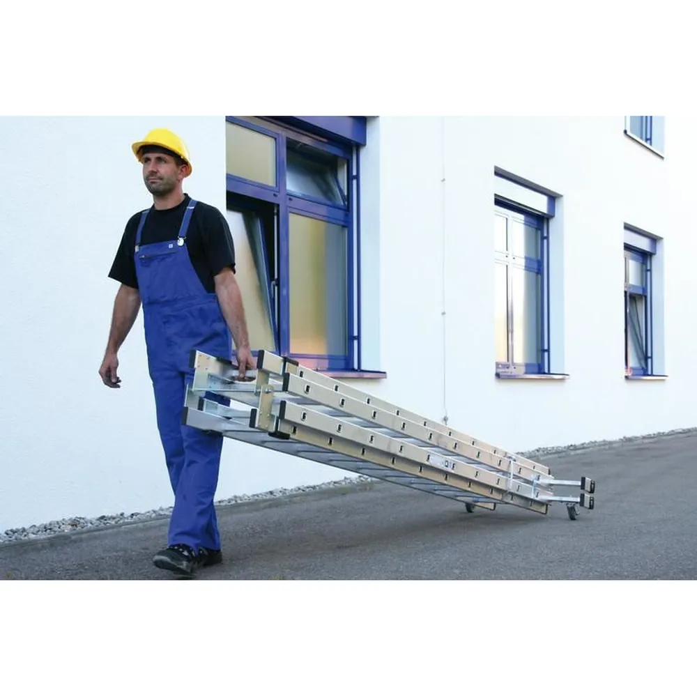 MUNK Günzburger Steigtechnik Aluminium-Stehleiter 4-teilig mit ´roll-bar´-Traverse Produktbild img1 L