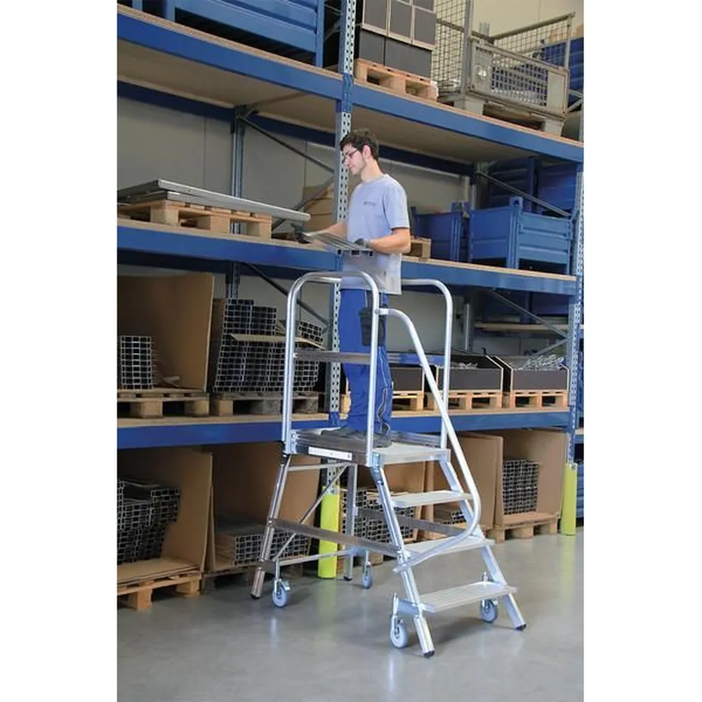 MUNK Günzburger Steigtechnik Podestleiter, einseitig begehbar, Aluminium/ Holz Produktbild img1 L