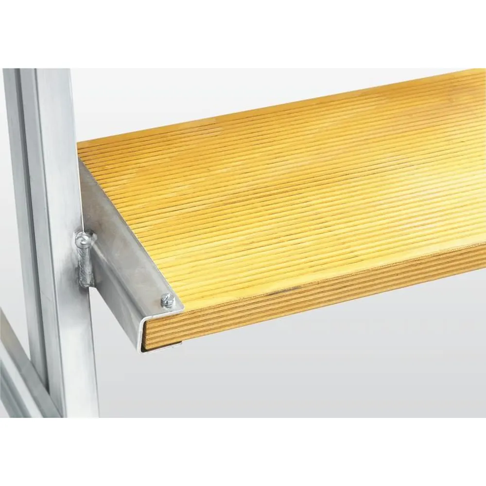 MUNK Günzburger Steigtechnik Podestleiter einseitig begehbar, Rollen-Griff, Aluminium/Holz Produktbild img1 L