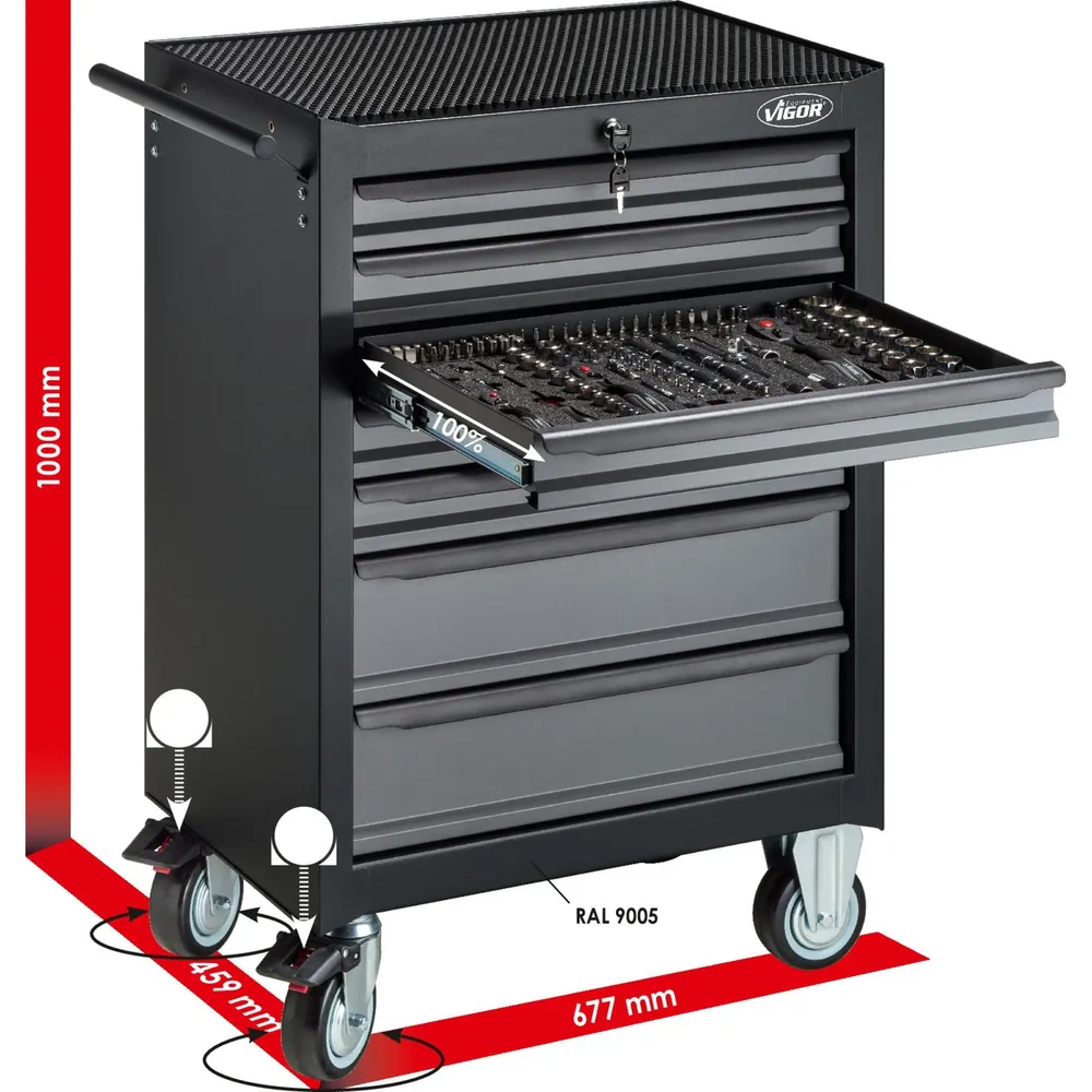 VIGOR Werkstattwagen mit Satz „Black Edition II“ V2712N Gesamtlänge 677mm, 228-teilig Produktbild img10 L