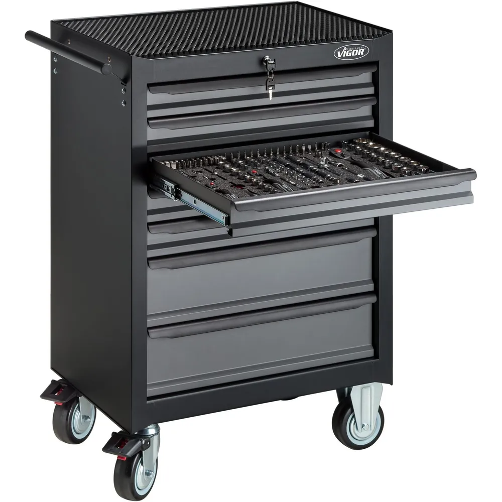 VIGOR Werkstattwagen mit Satz „Black Edition II“ V2712N Gesamtlänge 677mm, 228-teilig Produktbild img2 L