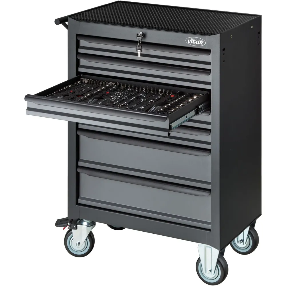VIGOR Werkstattwagen mit Satz „Black Edition II“ V2712N Gesamtlänge 677mm, 228-teilig Produktbild img4 L