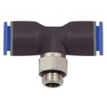 Produktbild von RIEGLER® - Steck-T-Einschraubverschraubung drehbar KS/MS Blaue Serie G3/8 Schla