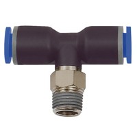 Produktbild von RIEGLER® - Steck-T-Einschraubverschraubung drehbar KS/MS Blaue Serie R1/8 Schla