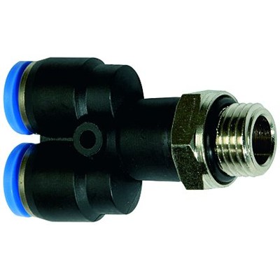 Produktbild von RIEGLER® - Y-Steckverschraubung »Blaue Serie«, drehbar, G 1/2" außen, Ø 10mm