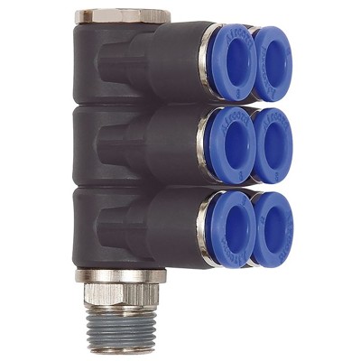 Produktbild von RIEGLER® - L-Mehrfachverteiler »Blaue Serie«, 6-fach, drehbar, R 1/4" A Ø10mm