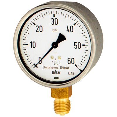 Produktbild von RIEGLER® - Kapselfedermanometer, Edelstahl, G 1/2" unten, 0-40 mbar, Ø 100