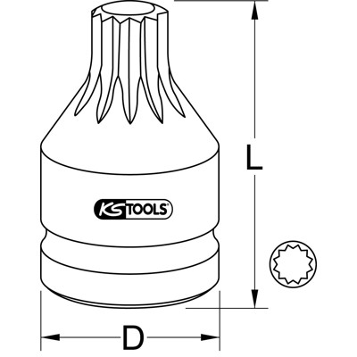 Produktbild von KSTOOLS® - 3/4" Kraft-Bit-Stecknuss Vielzahn mit Bohrung, kurz, M16