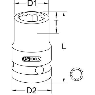 Produktbild von KSTOOLS® - 1/2" 12-kant-Kraft-Stecknuss, kurz, 1.5/16"