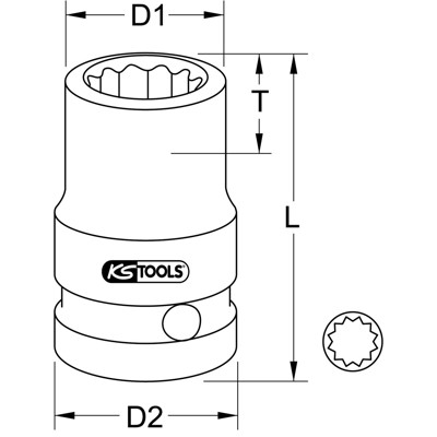 Produktbild von KSTOOLS® - 3/8" 12-kant-Kraft-Stecknuss, kurz, 22mm