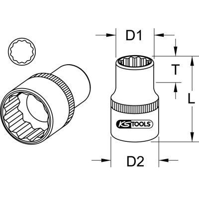 Produktbild von KSTOOLS® - 1" 12-kant-Stecknuss, kurz, 75mm