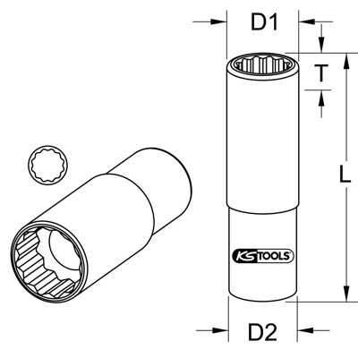 Produktbild von KSTOOLS® - 1/2" 12-kant-Stecknuss, lang, 18mm