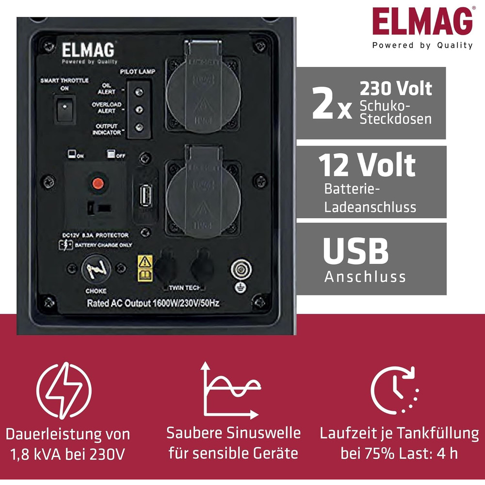 ELMAG Inverter-Stromerzeuger SEBSS 2000Wi mit YAMAHA-Motor MZ80 (super-schallgedämmt) Produktbild img2 L