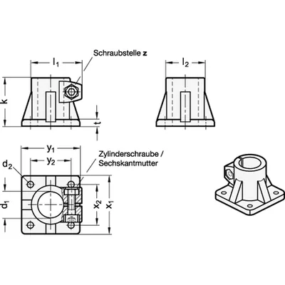 Produktbild von Ganter Norm® - Fuß-Klemmverbinder, Aluminium (163-B42-85-2-SW)