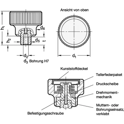 Produktbild von Ganter Norm® - Drehmoment-Rändelgriffe (3663-27-M6-0,7)