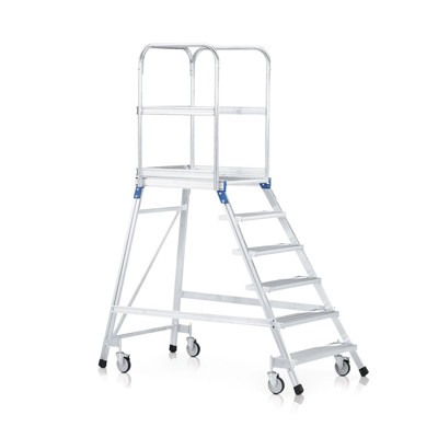 Produktbild von ZARGES - Podesttreppe 6 Stufen, beidseitig, fahrbar Plattform B600mm L800mm, St