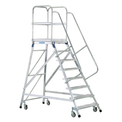 Produktbild von ZARGES - Podesttreppe 6 Stufen, beidseitig, fahrbar Plattform B600mm L800mm, St